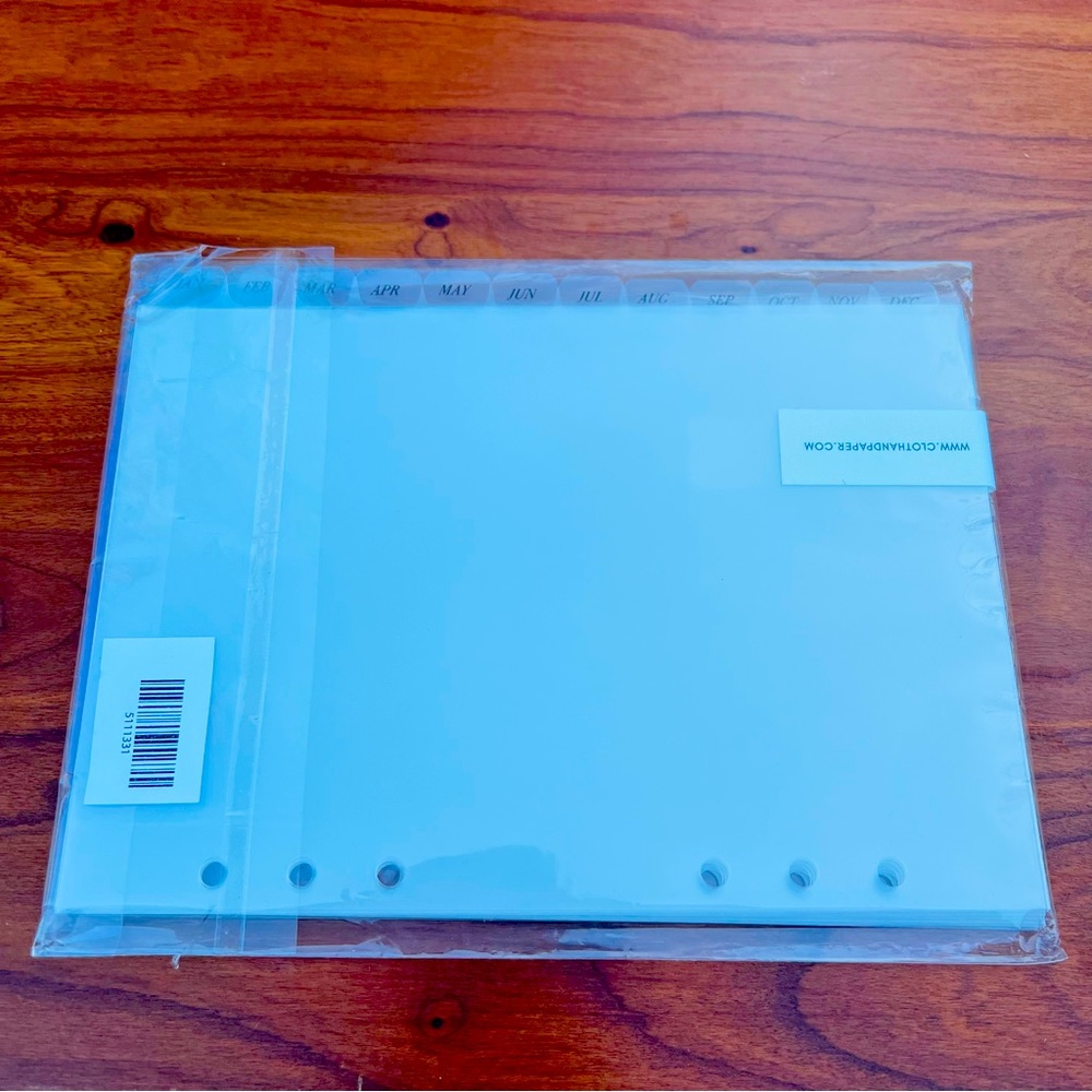 NWT Cloth & Paper Yearly Inserts (Frosted Acrylic) A5 Planner/6-Ring Binder.